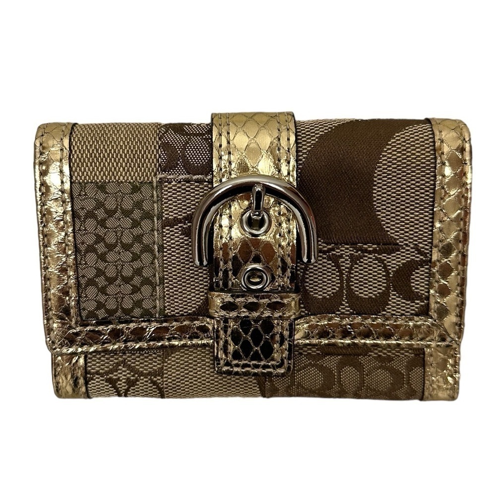 Coach Signature Patchwork Snakeskin Mini Wallet In Khaki/Gold RARE New With Tags - Picture 4 of 15